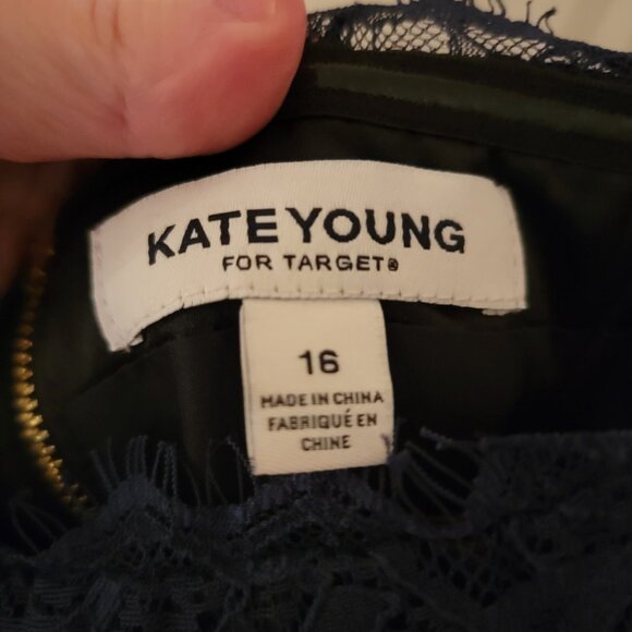 NWT Kate Young Black & Navy Lace Cocktail Peplum Dress Size 16 - Picture 5 of 6